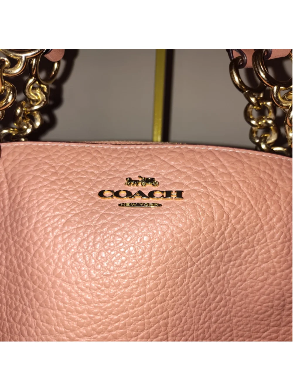 Women's Coach Pink Leather Satchel with Gold Chain Handles, One Size